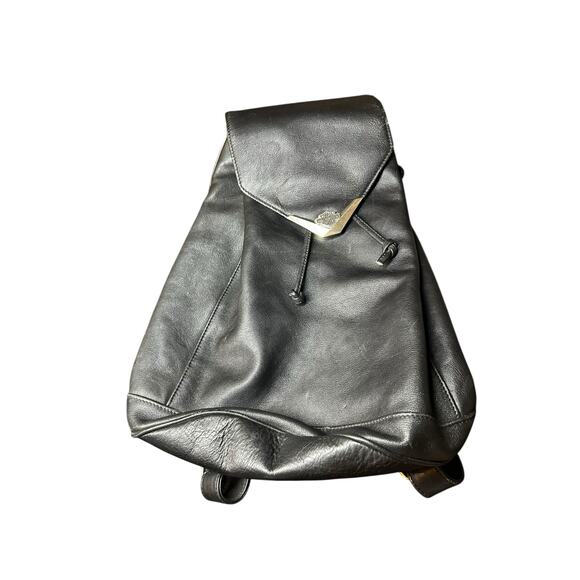 Vintage Harley-Davidson Black Leather Backpack Purse Drawstring Shoulder Bag - Picture 1 of 6